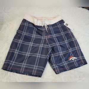 NFL Denver Broncos Navy and White Plaid Swim Trunks Lined With Mesh Size M Nwt